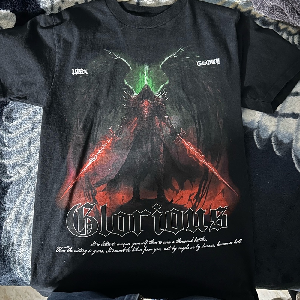 Black Graphic Tee with Red and Green Design